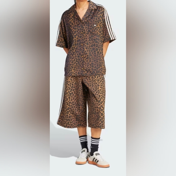 Adidas Originals Denim Women's Leopard Print Bermudas - Picture 3 of 8